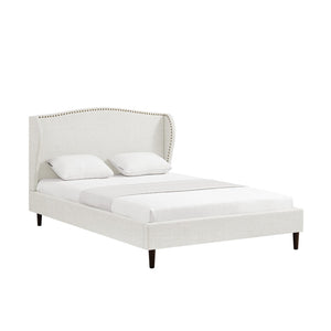 HomeRoots Cream Linen Upholstered Queen Bed Frame with Nailhead Trim - Stylish, Durable, and Cozy Design! 544865