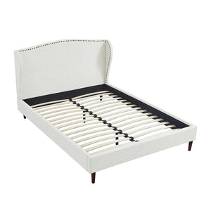 HomeRoots Cream Linen Upholstered Queen Bed Frame with Nailhead Trim - Stylish, Durable, and Cozy Design! 544865