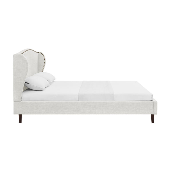 HomeRoots Cream Linen Upholstered Queen Bed Frame with Nailhead Trim - Stylish, Durable, and Cozy Design! 544865