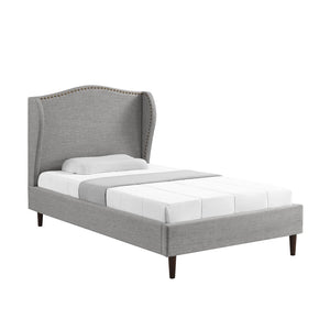 HomeRoots Gray Linen Upholstered Twin Bed Frame with Nailhead Trim - Stylish Comfort for Cozy Bedrooms 544866