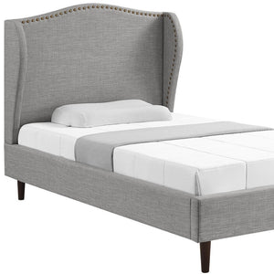 HomeRoots Gray Linen Upholstered Twin Bed Frame with Nailhead Trim - Stylish Comfort for Cozy Bedrooms 544866