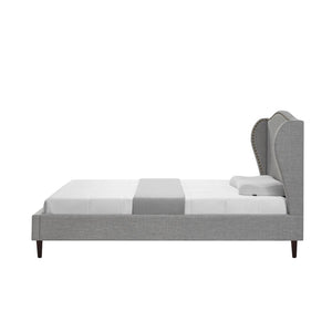 HomeRoots Gray Linen Upholstered Twin Bed Frame with Nailhead Trim - Stylish Comfort for Cozy Bedrooms 544866