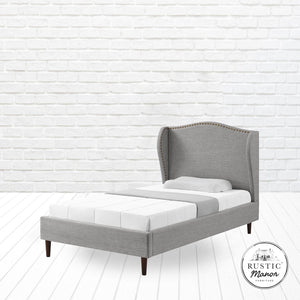 HomeRoots Gray Linen Upholstered Twin Bed Frame with Nailhead Trim - Stylish Comfort for Cozy Bedrooms 544866