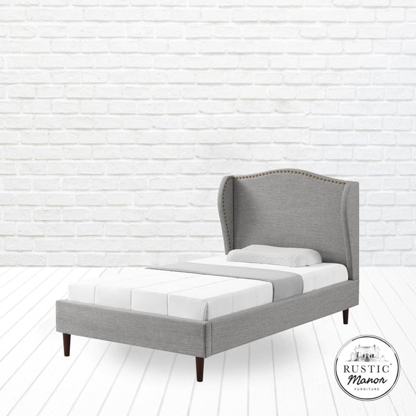 HomeRoots Gray Linen Upholstered Twin Bed Frame with Nailhead Trim - Stylish Comfort for Cozy Bedrooms 544866