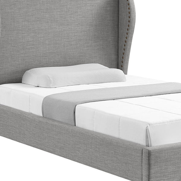 HomeRoots Gray Linen Upholstered Twin Bed Frame with Nailhead Trim - Stylish Comfort for Cozy Bedrooms 544866