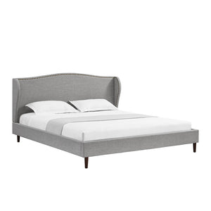 HomeRoots Gray Linen Upholstered King Bed Frame with Nailhead Trim - Cozy Rustic Design for Serene Sleep 544867