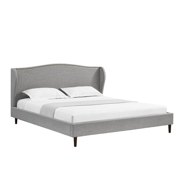 HomeRoots Gray Linen Upholstered King Bed Frame with Nailhead Trim - Cozy Rustic Design for Serene Sleep 544867