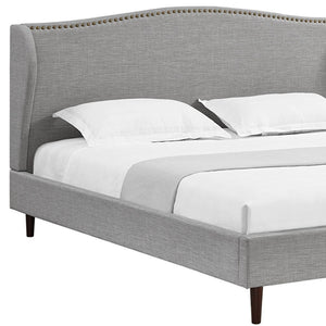 HomeRoots Gray Linen Upholstered King Bed Frame with Nailhead Trim - Cozy Rustic Design for Serene Sleep 544867