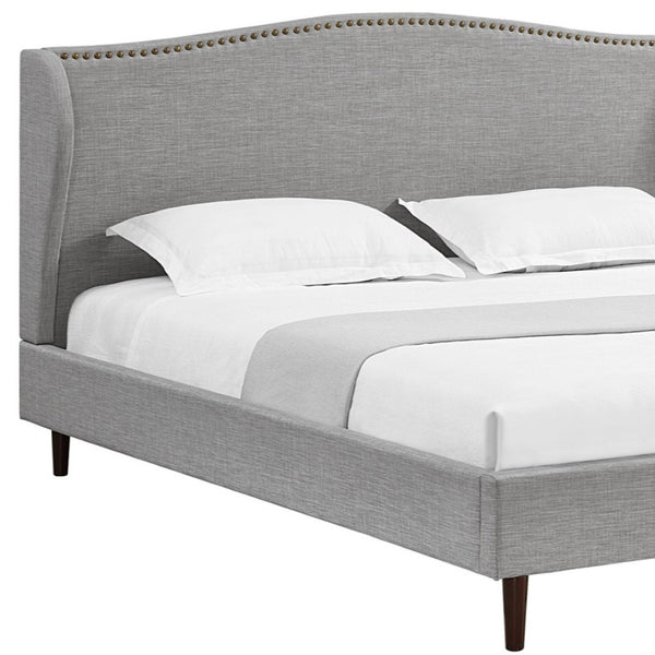 HomeRoots Gray Linen Upholstered King Bed Frame with Nailhead Trim - Cozy Rustic Design for Serene Sleep 544867