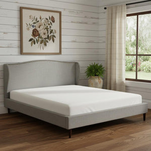 HomeRoots Gray Linen Upholstered King Bed Frame with Nailhead Trim - Cozy Rustic Design for Serene Sleep 544867
