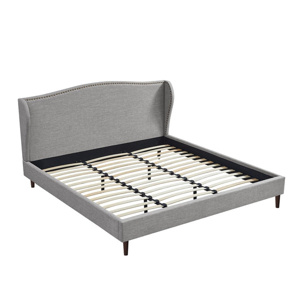 HomeRoots Gray Linen Upholstered King Bed Frame with Nailhead Trim - Cozy Rustic Design for Serene Sleep 544867