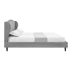 HomeRoots Gray Linen Upholstered King Bed Frame with Nailhead Trim - Cozy Rustic Design for Serene Sleep 544867