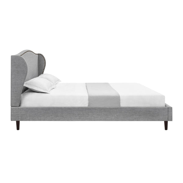 HomeRoots Gray Linen Upholstered King Bed Frame with Nailhead Trim - Cozy Rustic Design for Serene Sleep 544867