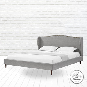 HomeRoots Gray Linen Upholstered King Bed Frame with Nailhead Trim - Cozy Rustic Design for Serene Sleep 544867