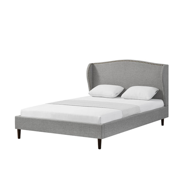 HomeRoots Gray Linen Upholstered Queen Bed Frame with Nailhead Trim - Stylish Rustic Platform Design & Comfort 544868
