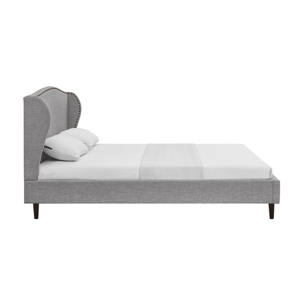 HomeRoots Gray Linen Upholstered Queen Bed Frame with Nailhead Trim - Stylish Rustic Platform Design & Comfort 544868