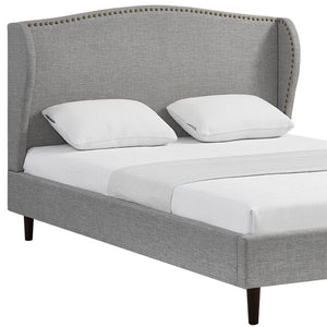 HomeRoots Gray Linen Upholstered Queen Bed Frame with Nailhead Trim - Stylish Rustic Platform Design & Comfort 544868