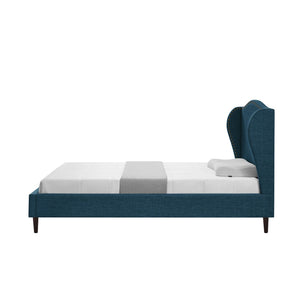 HomeRoots Navy Linen Upholstered Twin Bed Frame with Elegant Nailhead Trim & Durable Eucalyptus Support 544869