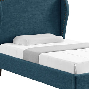 HomeRoots Navy Linen Upholstered Twin Bed Frame with Elegant Nailhead Trim & Durable Eucalyptus Support 544869