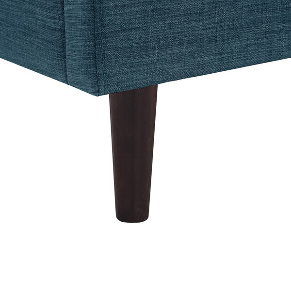 HomeRoots Navy Blue Linen Upholstered King Bed Frame with Nailhead Trim for Rustic Elegance & Comfort 544870