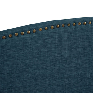 HomeRoots Navy Blue Linen Upholstered King Bed Frame with Nailhead Trim for Rustic Elegance & Comfort 544870