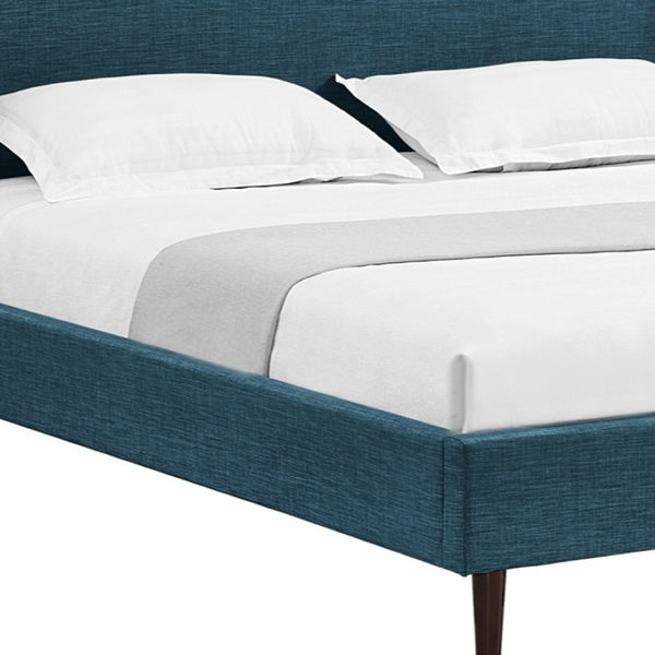 HomeRoots Navy Blue Linen Upholstered King Bed Frame with Nailhead Trim for Rustic Elegance & Comfort 544870