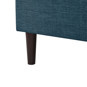 HomeRoots Navy Blue Linen Upholstered Queen Bed Frame, Nailhead Trim, Sturdy Eucalyptus Wood, Rustic Style 544871