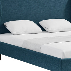 HomeRoots Navy Blue Linen Upholstered Queen Bed Frame, Nailhead Trim, Sturdy Eucalyptus Wood, Rustic Style 544871