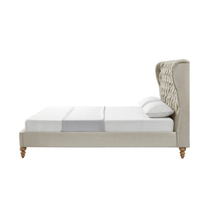 Homeroots Beige Solid Wood King Tufted Upholstered Linen Bed Beige Linen 544872