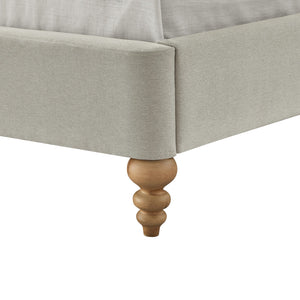 Homeroots Beige Solid Wood King Tufted Upholstered Linen Bed Beige Linen 544872
