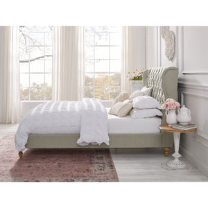Homeroots Beige Solid Wood King Tufted Upholstered Linen Bed Beige Linen 544872
