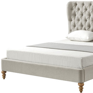 Homeroots Beige Solid Wood King Tufted Upholstered Linen Bed Beige Linen 544872