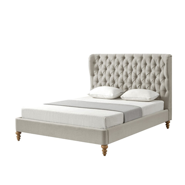 HomeRoots Beige Tufted Linen Upholstered Twin Bed Frame - Elegant, Durable Design for Cozy Comfort in Any Room 544874