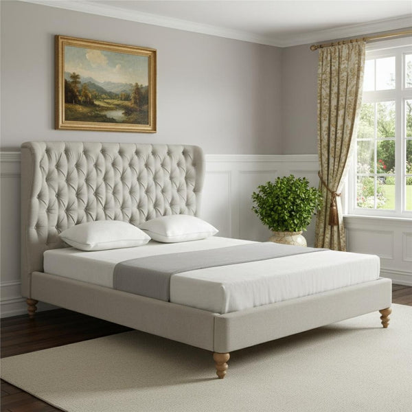 HomeRoots Beige Tufted Linen Upholstered Twin Bed Frame - Elegant, Durable Design for Cozy Comfort in Any Room 544874