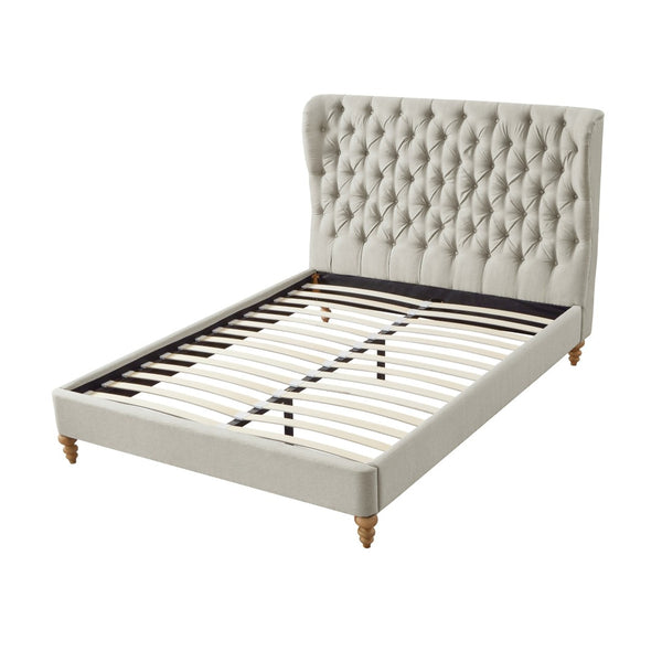 HomeRoots Beige Tufted Linen Upholstered Twin Bed Frame - Elegant, Durable Design for Cozy Comfort in Any Room 544874
