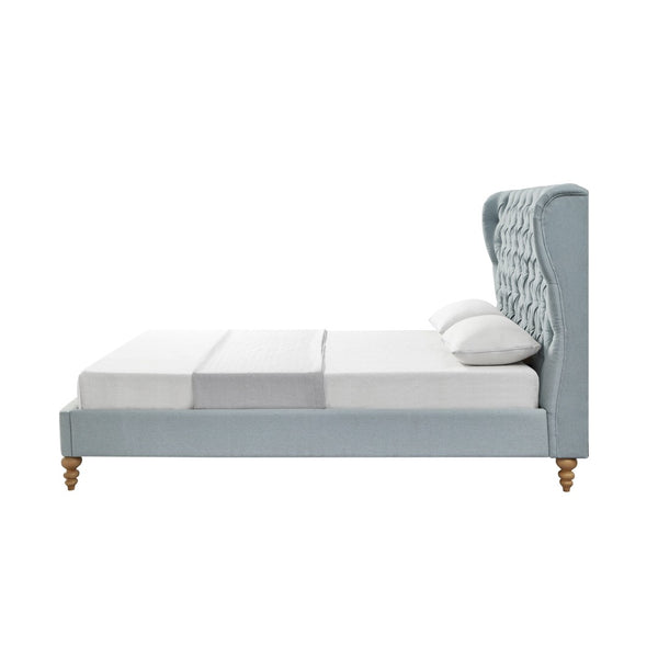HomeRoots Blue Tufted Linen Queen Bed Frame - Elegant Upholstered Design, Sturdy Support & Cozy Comfort 544876