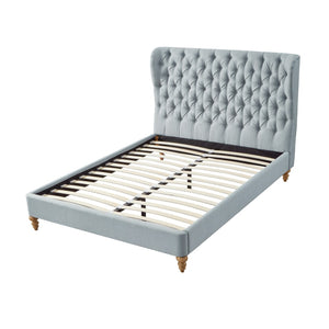 HomeRoots Blue Tufted Linen Queen Bed Frame - Elegant Upholstered Design, Sturdy Support & Cozy Comfort 544876