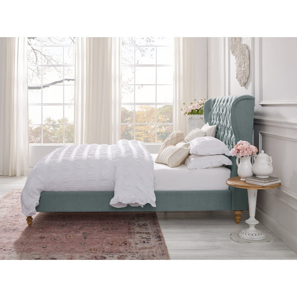 HomeRoots Blue Tufted Linen Queen Bed Frame - Elegant Upholstered Design, Sturdy Support & Cozy Comfort 544876