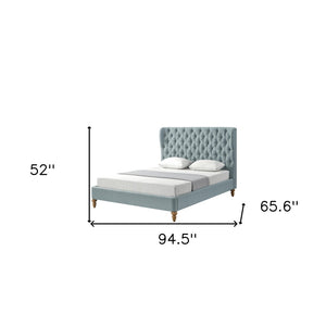 HomeRoots Blue Tufted Linen Queen Bed Frame - Elegant Upholstered Design, Sturdy Support & Cozy Comfort 544876