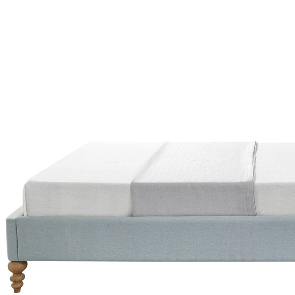 Homeroots Blue Solid Wood Twin Tufted Upholstered Linen Bed Sea Blue Linen 544877