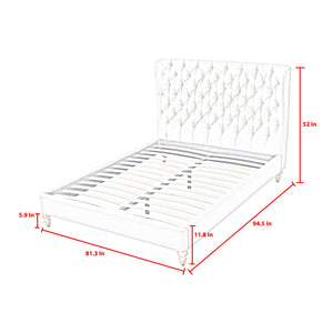 Homeroots Cream Solid Wood King Tufted Upholstered Linen Bed Cream White Linen 544878