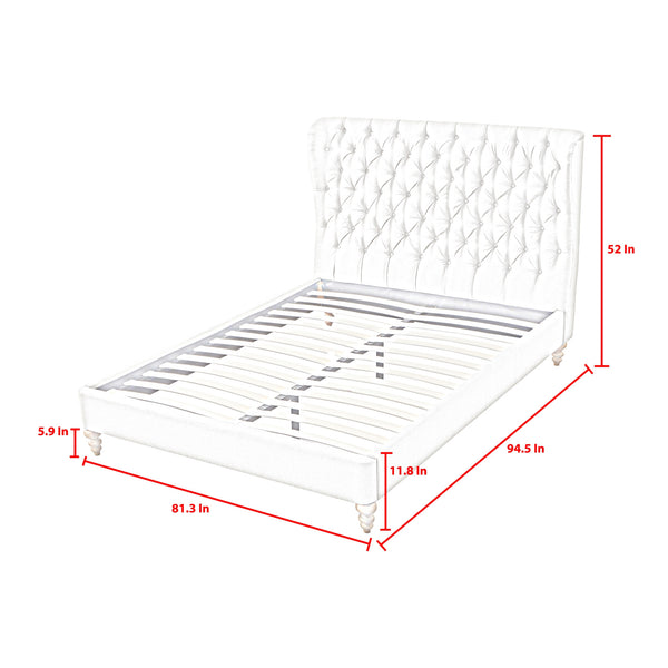 Homeroots Cream Solid Wood King Tufted Upholstered Linen Bed Cream White Linen 544878