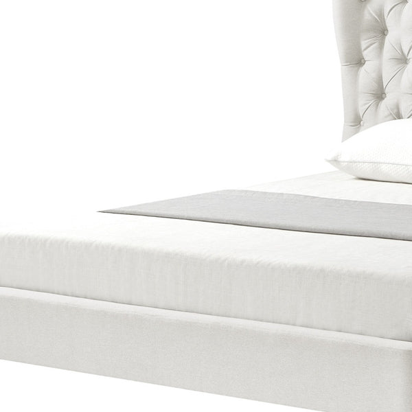 Homeroots Cream Solid Wood Queen Tufted Upholstered Linen Bed Cream White Linen 544879