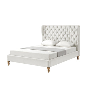 Homeroots Cream Solid Wood Twin Tufted Upholstered Linen Bed Cream White Linen 544880