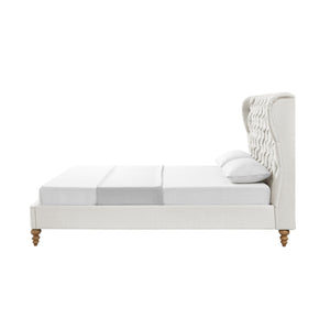 Homeroots Cream Solid Wood Twin Tufted Upholstered Linen Bed Cream White Linen 544880