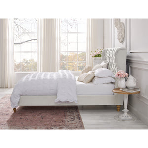 Homeroots Cream Solid Wood Twin Tufted Upholstered Linen Bed Cream White Linen 544880