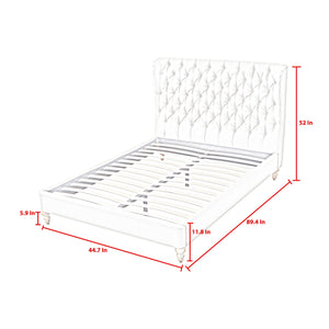 Homeroots Cream Solid Wood Twin Tufted Upholstered Linen Bed Cream White Linen 544880