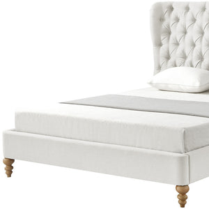 Homeroots Cream Solid Wood Twin Tufted Upholstered Linen Bed Cream White Linen 544880