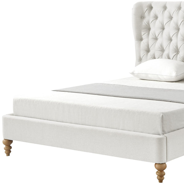 Homeroots Cream Solid Wood Twin Tufted Upholstered Linen Bed Cream White Linen 544880