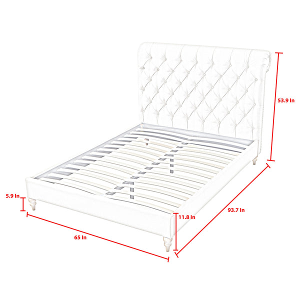 Homeroots Beige Solid Wood Queen Tufted Upholstered Linen Bed With Nailhead Trim Beige Linen 544881